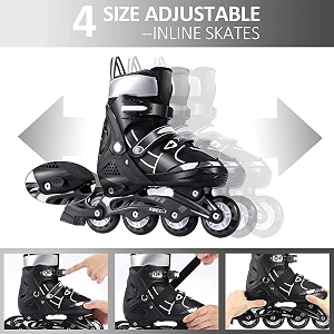 nataliee inline skates adjustable inline roller skates for boys kids amp girls 7 to 14 years unisex outdoor skating shoes roller blades with led flash lights featuring wheels for skating black
