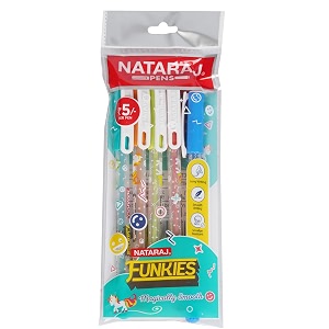 nataraj funkies ball pen blue  attractive body coloures amp look  comfortable grip for stress free writing  smudge resistant  use for school college students amp office person