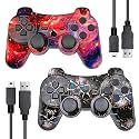 NATGLOW Wireless Controller for PS3, Upgraded Joystick Motion Gamepad Double Shock with USB Charging Cable, 2 Packs (RedStar and BlackGhost)