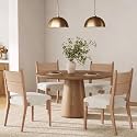 Nathan James Cove Raw Oak Dining Chair with Seagrass Back, Boucle Seat, Solid Wood Legs Set of 4