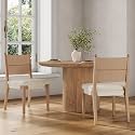 Nathan James Cove Raw Oak Dining Chair with Seagrass Back, Boucle Seat, Solid Wood Legs Set of 2