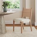 Nathan James Cove Raw Oak Dining Chair with Seagrass Back, Boucle Seat, Solid Wood Legs