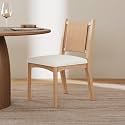 Nathan James Elodia Boucle Upholstered Dining Chair, Seagrass Back and Padded Seat, Raw Oak