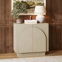 Nathan James Iris Mid Century Modern Arched Curio Cabinet with Beige Linen Finish, Wooden Storage Cabinet with Doors