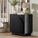 Nathan James Iris Mid-Century Modern Credenza, Black Sideboard Buffet, Living Room Wood Storage Cabinet with Arched Cabinet Doors, Black Credenza Cabinet for Kitchen or Living Room, Black Oak