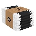 Native Fab Black Kitchen Towels 18 x 28 Inch, 6 Pack, Wide Stripe, Super Absorbent, Fast Dry, Soft, Cotton Dish Towels for Wiping Hands, Drying Dishes, Counter Cleaning Dish Cloth Set - Black