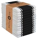 Native Fab Black Kitchen Towels 18x28 Inch, 12 Pack, Wide Stripe, Highly Absorbent, Quick Dry, Durable, Cotton Dish Towels for Wiping Hands, Drying Dishes, Counter Cleaning Dishcloth Set - Black