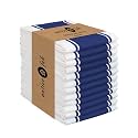 Native Fab Blue Kitchen Towels 18x28 Inch, Set of 12, Wide Stripe, Super Absorbent, Quick Dry, Soft, 100% Cotton Dish Towels for Wiping Hands, Drying Dishes, Cleaning Dishcloths Set - Ink Blue