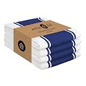 Native Fab Blue Kitchen Towels 18x28 Inch, Set of 4, Wide Stripe, Super Absorbent, Quick Dry, Soft, 100% Cotton Dish Towels for Wiping Hands, Drying Dishes, Cleaning Dishcloths Set - Ink Blue
