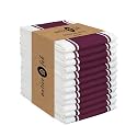Native Fab Farmhouse Kitchen Towels 18"x28", 12 Pack, Wide Stripe, Super Absorbent, Quick Dry, 100% Cotton Towels for Hand, Dishes Drying, Cleaning Dishcloth Set with Hanging Loop - Burgundy (Maroon)