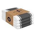Native Fab Gray Kitchen Dish Towels 18x28 Inch, Set of 4, Wide Stripe, Super Absorbent, Fast Dry, Soft, 100% Cotton Towels for Wiping Hands, Drying Dishes, Cleaning Spills Dish Cloths Set - Grey