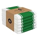 Native Fab Green Kitchen Towels 18 x 28 Inch, 6 Pack, Wide Stripe, Super Absorbent, Fast Dry, Soft, Cotton Dish Towels for Wiping Hands, Drying Dishes, Counter Cleaning Dish Cloth Set - Green