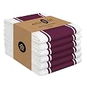 Native Fab Kitchen Towels 18 x 28 Inch, Set of 6, Wide Stripe, Super Absorbent, Quick Dry, Soft, 100% Cotton Dish Towels for Wiping Hands, Drying Dishes, Cleaning Dishcloths Set - Burgundy (Maroon)