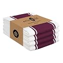 Native Fab Kitchen Towels 18x28 Inch, Set of 4, Wide Stripe, Super Absorbent, Quick Dry, Soft, 100% Cotton Dish Towels for Wiping Hands, Drying Dishes, Cleaning Dishcloths Set - Burgundy (Maroon)