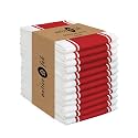 Native Fab Red Kitchen Dish Towels 18x28 Inch, Set of 12, Wide Stripe, Super Absorbent, Fast Dry, Soft, 100% Cotton Towels for Wiping Hands, Drying Dishes, Cleaning Spills Dish Cloths Set - Red