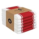 Native Fab Red Striped Dish Towels 18"x28", 6 Pack, Wide Stripe, Highly Absorbent, Fast Dry, 100% Cotton Hand Towels for Drying Dishes, Glassware, Dishcloth Set, Kitchen Cleaning Towel - Red