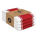 Native Fab Red Striped Kitchen Towels 18"x28", Set of 4, Wide Stripe, Highly Absorbent, Fast Dry, 100% Cotton Towels for Hand Drying, Counter Cleaning, Dish & Glassware Drying, Wash Rags - Red