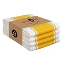 Native Fab Yellow Striped Dish Towels 18"x28", 4 Pack, Wide Stripe, Highly Absorbent, Fast Dry, 100% Cotton Hand Towels for Drying Dishes, Glassware, Dishcloth Set, Kitchen Cleaning Towel - Yellow
