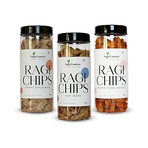 nativessence ragi chips roasted  healthy snack  crunchy amp munchy premium chips for children amp elders  pack of 3 with indian tadka masala mindbowing mint amp peri peri - 100gm each