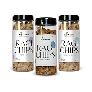 nativessence ragi chips roasted healthy snack  crunchy amp munchy premium chips for children amp elders  pack of 3 with delicious just jeera cream and onion amp peri peri - 100gm each
