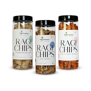 nativessence ragi chips roasted healthy snack  crunchy amp munchy premium chips for children amp elders  pack of 3 with delicious just jeera mindblowing mint amp indian tadka masala - 100gm each