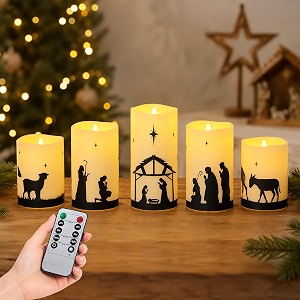 Nativity Scene Flameless Candles Christian Christmas Decorations