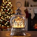 Nativity Snow Globe Lantern with Music, Lighted Christmas Water Globe with Swirling Glitter, USB or Battery Operated Manger Scene Decor, Religious for Home