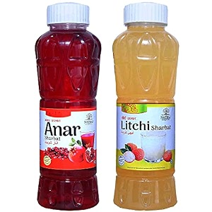 natraj the right choice anar sharbat amp litchi sharbat syrup combo pack of 2 x 750 ml bottle  1500ml  instant refreshing drink for summer  natural body coolant