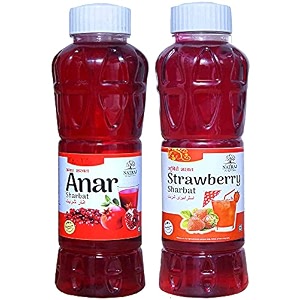 natraj the right choice anar sharbat amp strawberry sharbat syrup combo pack of 2 x 750 ml bottle  1500ml  instant refreshing drink for summer  natural body coolant