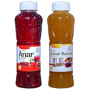 natraj the right choice anar sharbat amp kesar badam sharbat syrup combo pack of 2 x 750 ml bottle  1500ml  instant refreshing drink for summer  natural body coolant