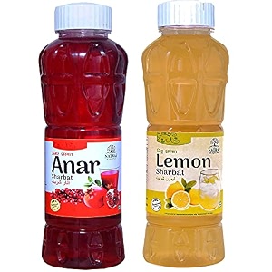 natraj the right choice anar sharbat amp lemon sharbat syrup combo pack of 2 x 750 ml bottle  1500ml  instant refreshing drink for summer  natural body coolant