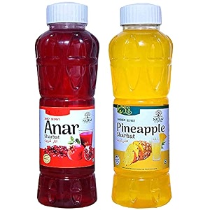 natraj the right choice anar sharbat amp pineapple sharbat syrup combo pack of 2 x 750 ml bottle  1500ml  instant refreshing drink for summer  natural body coolant