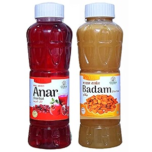 natraj the right choice anar sharbat amp badam sharbat syrup combo pack of 2 x 750 ml bottle  1500ml  instant refreshing drink for summer  natural body coolant