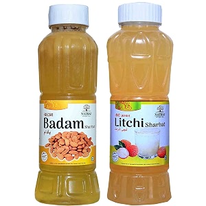 natraj the right choice badam sharbat amp litchi sharbat combo pack of 2 x 750 ml bottle  1500ml  instant refreshing drink for summer  natural body coolant