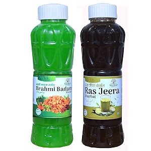 natraj the right choice brahmi badam sharbat amp jal jeera sharbat syrup combo pack of 2 x 750 ml bottle  1500ml  instant refreshing drink for summer  natural body coolant