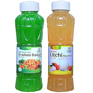natraj the right choice brahmi badam sharbat amp litchi sharbat syrup combo pack of 2 x 750 ml bottle  1500ml  instant refreshing drink for summer  natural body coolant