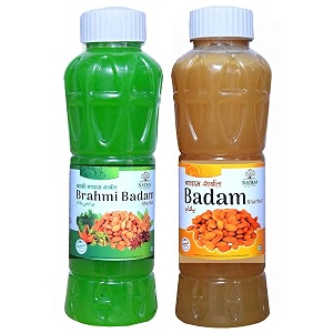 natraj the right choice brahmi badam sharbat amp badam sharbat combo pack of 2 x 750 ml bottle  1500ml  instant refreshing drink for summer  natural body coolant
