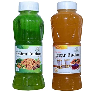 natraj the right choice brahmi badam sharbat amp kesar badam sharbat syrup combo pack of 2 x 750 ml bottle  1500ml  instant refreshing drink for summer  natural body coolant
