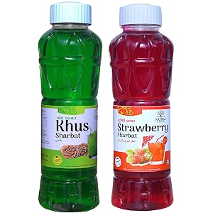 natraj the right choice khus sharbat amp strawberry sharbat syrup pack of 2 x 750 ml bottle