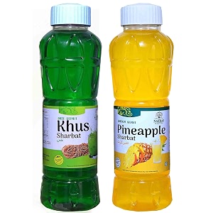 natraj the right choice khus amp pineapple sharbat pack of 2 x 750 ml bottle - refreshing fusion of earthy coolness and tropical sweetness 750 ml