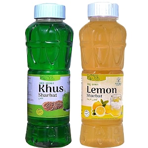 natraj the right choice khus sharbat amp lemon sharbat syrup pack of 2 x 750 ml bottle