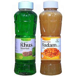 natraj the right choice khus sharbat amp badam sharbat syrup pack of 2 x 750 ml bottle