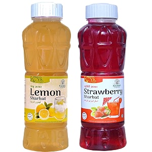 natraj the right choice lemon sharbat amp strawberry sharbat syrup pack of 2 x 750 ml bottle refreshing blend of tangy lemon and sweet strawberry