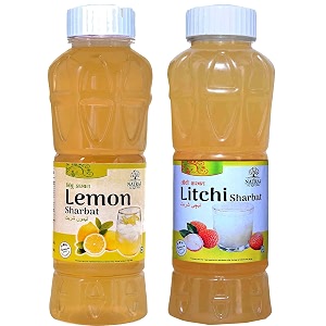 natraj the right choice lemon sharbat amp litchi sharbat syrup pack of 2 x 750 ml bottle natraj the right choice lemon amp litchi sharbat  refreshingly sweet amp tangy combo for hydration amp energy boost