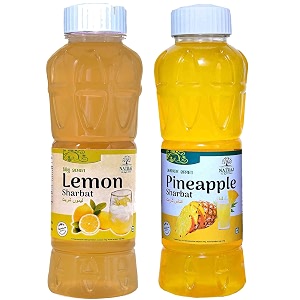 natraj the right choice lemon amp pineapple sharbat syrup - tropical citrus blend pack of 2 x 750 ml bottles