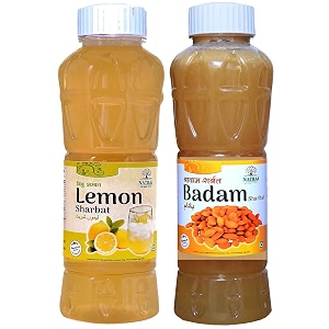 natraj the right choice lemon sharbat amp badam sharbat syrup pack of 2 x 750 ml bottle