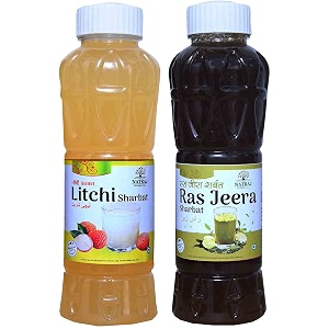 natraj the right choice litchi sharbat amp jal jeera sharbat syrup pack of 2 x 750 ml bottle