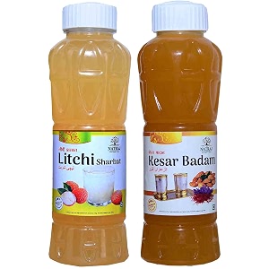 natraj the right choice litchi sharbat amp kesar badam sharbat syrup pack of 2 x 750 ml bottle