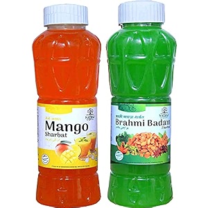 natraj the right choice mango sharbat amp brahmi badam sharbat syrup pack of 2 x 750 ml bottle