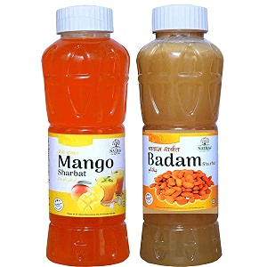 natraj the right choice mango sharbat amp badam sharbat syrup pack of 2 x 750 ml bottle